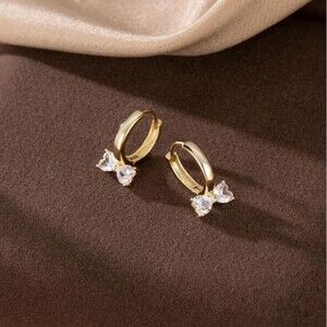 18K Gold Over Sterling Silver Bow Hoop Huggie Earrings Coquette Elegant & Dainty